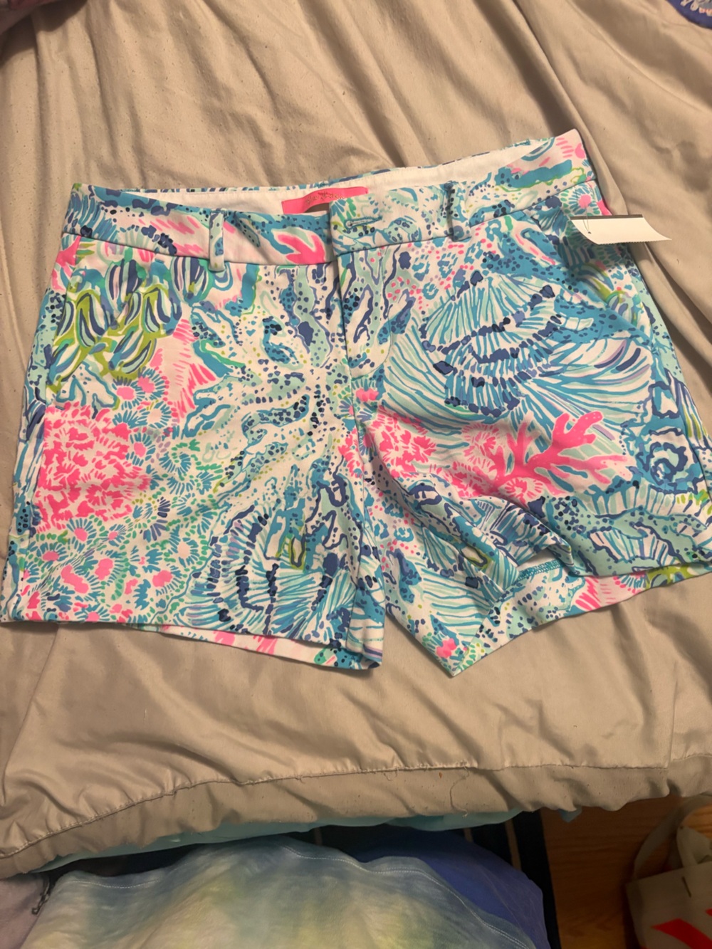 Lilly Pulitzer Coral Reef Print High-Waist Shorts — Pink, Blue & Green